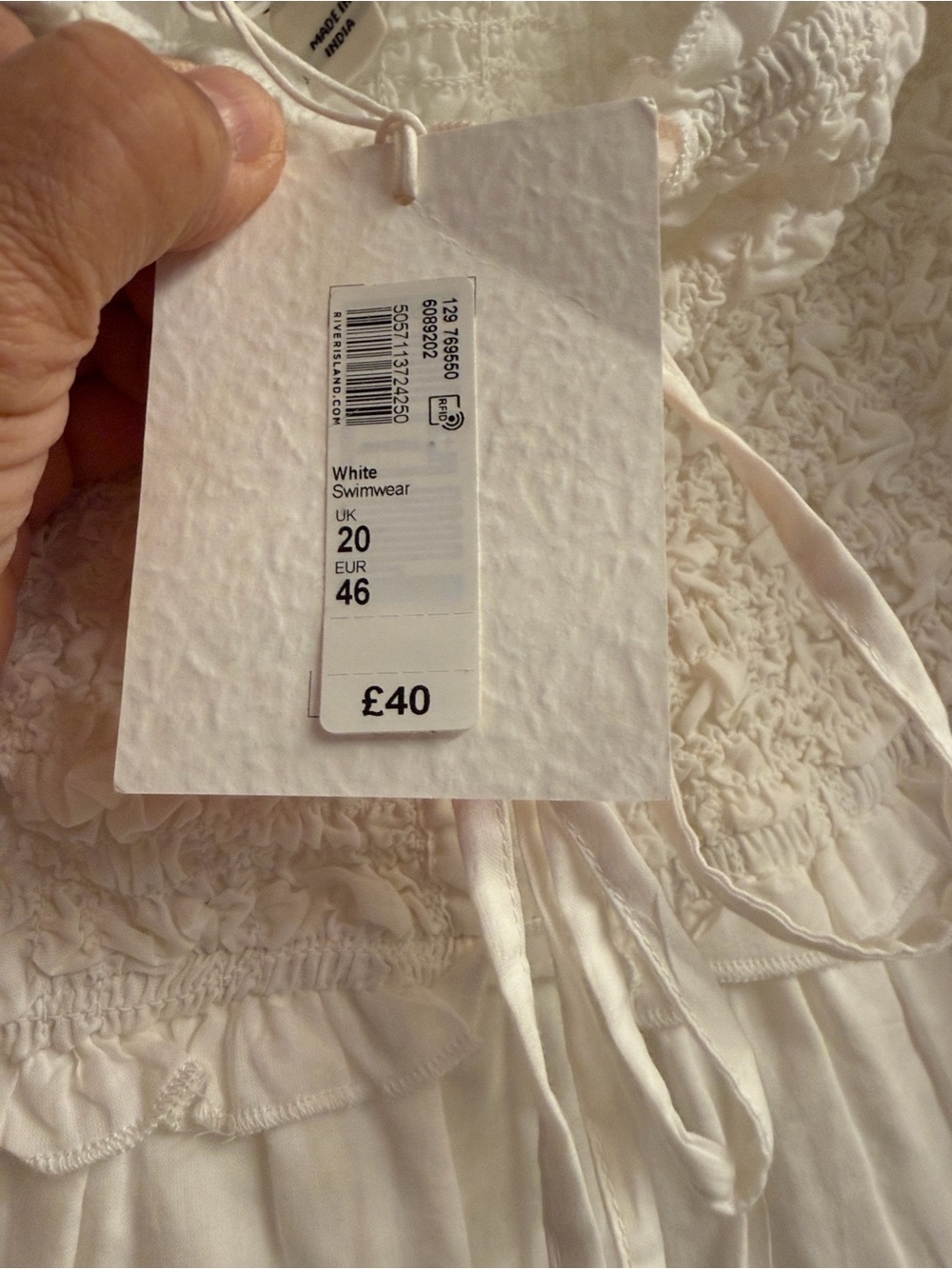River Island White Smocked Swimwear Cover-Up